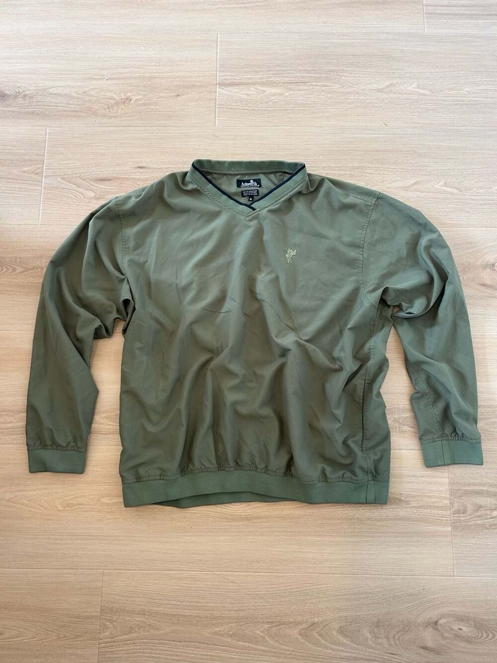 Ashworth Weather Systems Olive Green V-Neck Pullover Windbreaker XL